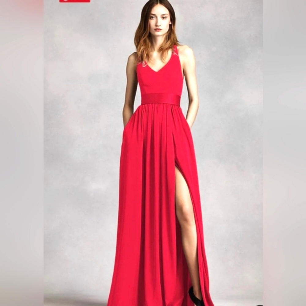 Red Vera Wang White Label Halter Gown Maxi Dress size 22